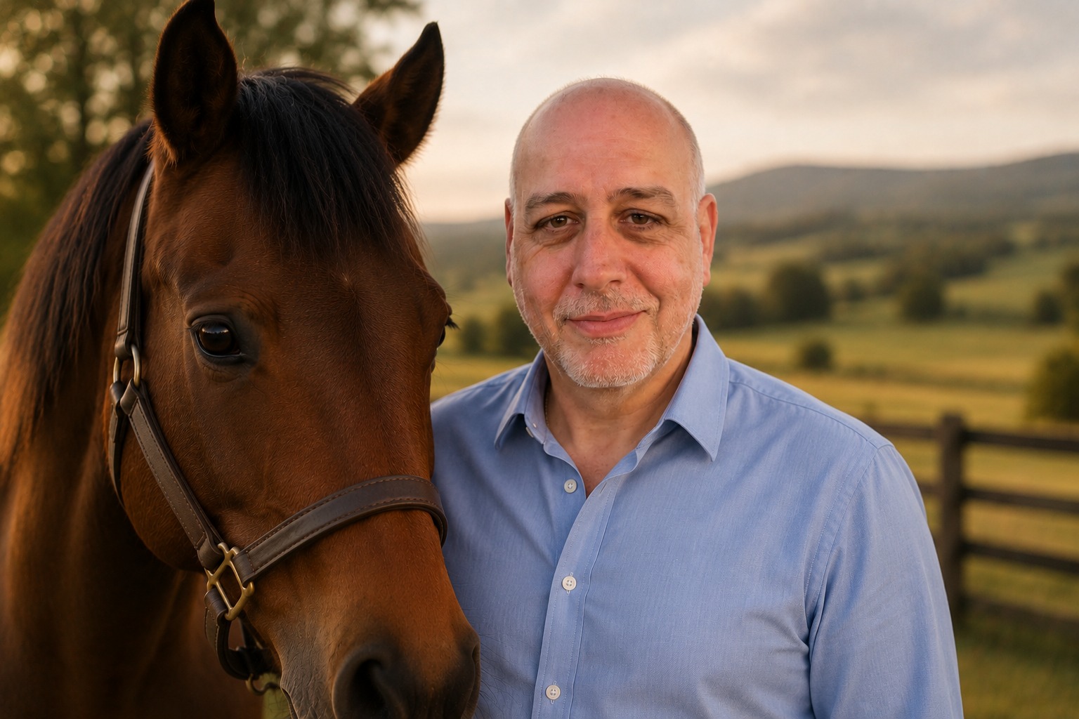 Kevin Hartman in the countryside with his horse
